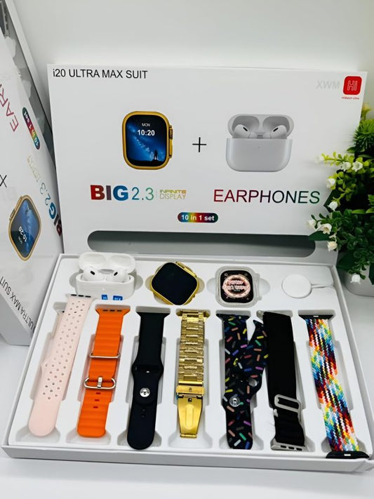 I20 Ultra Max Smart Watch | Premium Quality | 2.3 ” Big Display Screen | Airpods & 7 Straps In Box (random Color)