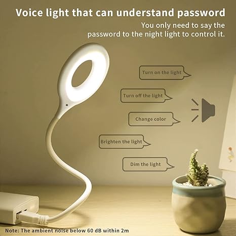 Usb Talking Light | Smart Voice Control Usb Light For Laptop, Sound Activated | Small Table Lamp, Flexible Goose Neck, For Bedroom, Bathroom, Hallway, Nursery, Kitchen Portable Outdoor Led Night Light